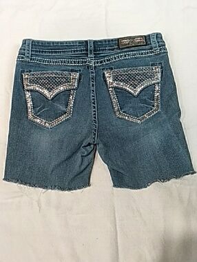 Grace Dark Blue Denim Shorts with Silver Sequin Pocket Trim